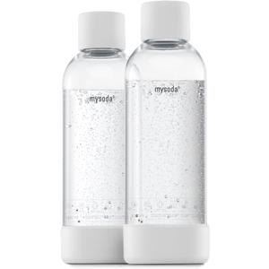 Carbonating Bottles 2Pck 1L - Compatible with MySoda and any brands - Quick-Lock Reusable Bottles - Lid and Base Made of Wood Composite - BPA Free - White