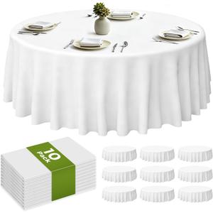 CXPSINC 96 Inch Disposable Plastic Tablecloth White, 10 Pack Round Premium Table Covers for Dining, Wedding, Party, Picnic, Indoor & Outdoor Use Waterproof, Durable, Easy Clean (White, Round-96)