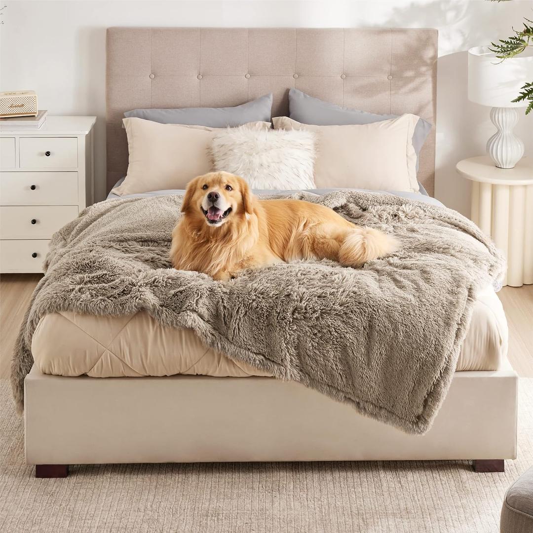 Bedsure Dog Blanket, Waterproof Faux Fur Blanket for Large Dogs Washable, Pet Blanket for Couch and Bed, Fluffy Throw Blanket for Large Medium Senior Dogs, 60 x 80 inch, Twin Size, Brown
