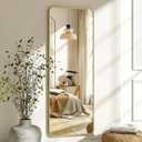 XRAMFY 56"x21" Floor Full Length Mirror Standing Full Body Rounded Corner Rectangle Mirrors with Stand Hanging Wall Mounted Leaning Bedroom Living Room Bedroom Cloakroom,Gold