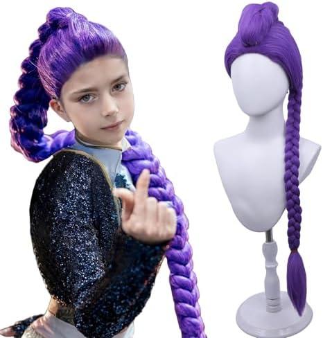 MAGQOO Purple Braid Wig Kids Girls Light Purple Wig Long Braids Wigs Hair Cosplay Costume Party Wigs