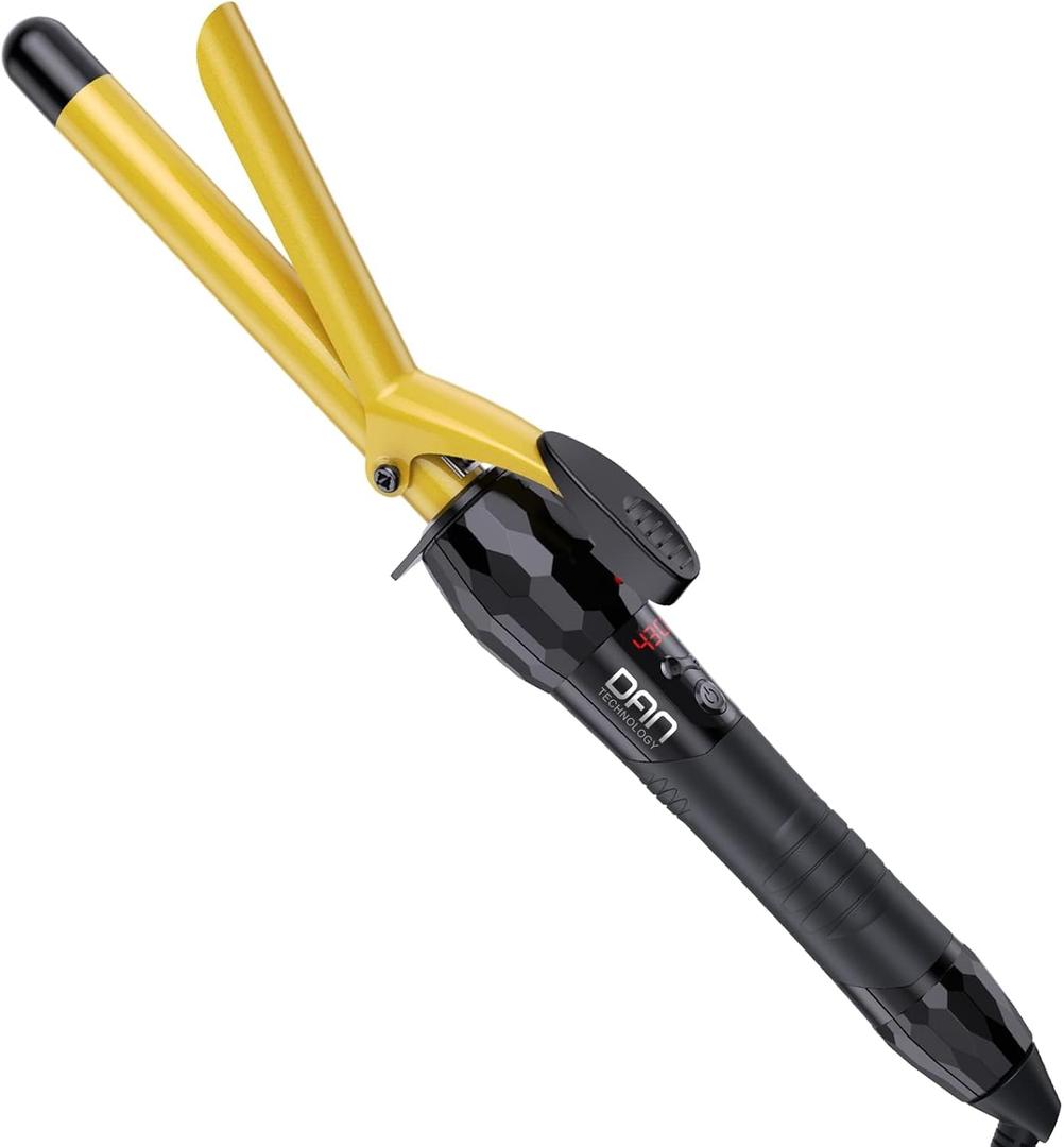 DAN Technology 3/4 Inch Curling Iron Wand, Tourmaline Ceramic Hair Curler with LCD Display (180F430F), Fast Heating, Dual Voltage, Auto Shut-Off, Black & Gold