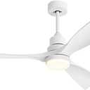 52 Inch Ceiling Fans with Lights Remote, White Ceiling Fans 3-Color Light, Timer, ETL Listed, 3 Downrods, 3 Blades, 6 Speed Modern Fan Quiet Reversible DC Motor for Patio Outdoor,52in,White