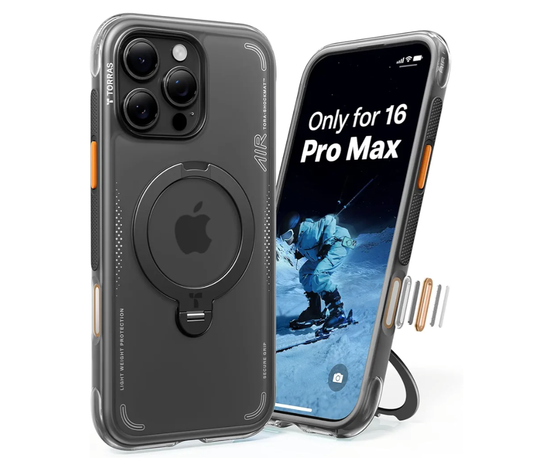 TORRAS Ostand Q3 Air for iPhone 16 Pro Max Case with 360 Magnetic Stand, Fit for MagSafe, Military Grade Drop Tested, Camera Control Button, Shockproof Phone Case for iPhone 16 Pro Max 6.9", Black