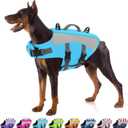 Dog Life Jacket, High Flotation Dog Swimming Vest with Handle, High Visibility Doggy Life Preserver for Pool Beach, Adjustable Pet Water Vest Lifejacket for Medium Large Dogs, Blue L