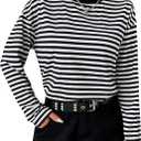 LilyCoco Womens Long Sleeve Striped Shirts Casual Color Block Crew Neck T Shirts Black Large