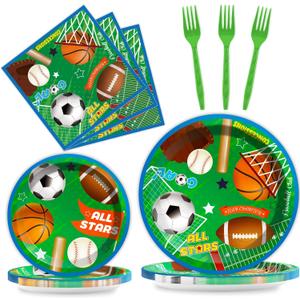 Sports Party Plates Napkins Superstar Party Tableware All Star Birthday Baseball Football Soccer Basketball Disposable Paper Plates Napkins for Boy Birthday Decoration Supplies Favors 24 Guests
