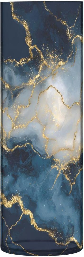 Navy Blue Gold Marble Flower Vase Shatterproof Plastic Vase Tall Cylinder Vases for Bouquet Home Wedding Events Decorative Centerpieces
