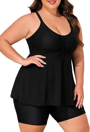 Summer Mae Plus Size Swimsuit for Women Tankini Two Piece Bathing Suit with Capris Pockets Short High Waist Swimwear 22W