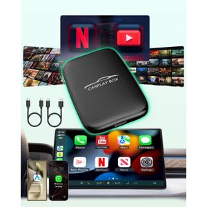 5-in-1 Wireless Carplay Adapter with Netflix YouTube TF Card, Android Auto Wireless Adapter and Apple CarPlay, Plug & Play, Easy Setup, Magic Video Ai Box for OEM Wired Apple Car Play Cars & iPhone (Brown)