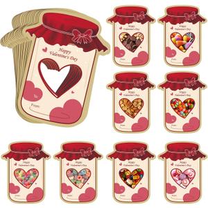 Valentines Day Cards for Kids School - 50 Pack Mason Jar Happy Valentine's Day Card Bulk, Funny Exchange for Boys Girls Toddler School Class Classroom Party Favors (Candy Not Included)