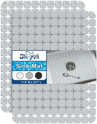 Bligli Sink Mat Protectors for Stainless Steel/Ceramic Sinks, 2 Pack 15.7x11.8 inches PVC, Durable and Fast Draining (Solid Grey)