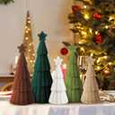 Bucherry 5 Pcs Neutral Christmas Velvet Trees Set 3 Sizes 11 Inch Modern Velvet Cones Trees Decoration Christmas Tabletop Centerpieces for DIY Xmas Holiday Decor(Brown, White, Green)