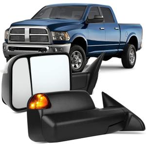 OCPTY Power Heated Tow Mirrors Fit For 2011-2016 For Ram 1500 2500 3500 Driver &Passenger Side Towing Mirrors With Turn Signal Puddle Light Black