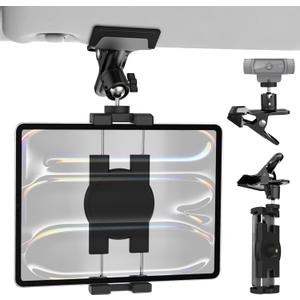 Sun Visor Tablet Holder for Car, Metal Clip Truck Visor Tablet Mount, 360° Rotating Visor Phone Clamp Mount with 1/4" Screw, for iPad Pro Air Mini, Galaxy Tab, iPhone, Camera, 4-11" Tablets
