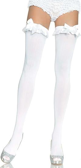 Leg Avenue Women's Opaque Thigh Highs with Satin Ruffle Trim and Bow