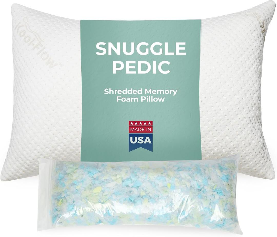 Snuggle-Pedic King Size Shredded Memory Foam Sleeping Pillow - Cooling Supportive Neck & Spine Alignment for Side Sleepers, Maternity Relief, Posture Correction & Dorm Use - USA Quality, King - Deluxe