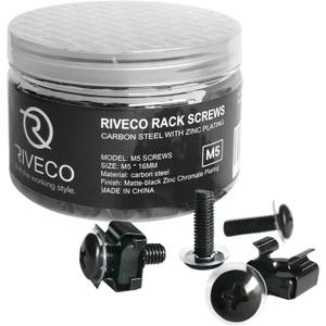 RIVECO M5 Rack Screws & Cage Nuts for Server Cabinets & Racks Mounting Network Equipment Clip Nuts 50 Sets Black