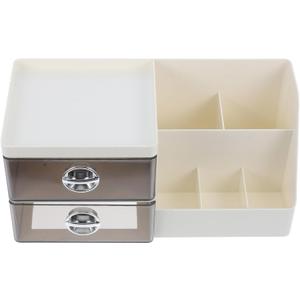 Desk Organizer Makeup Storage Box Versatile Drawer Design for Makeup Stationery and More Stylish Gray and White Cosmetic Holder for Bedroom and Office Organization