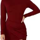 BORIFLORS Women's Sexy Wrap Front Long Sleeve Ruched Bodycon Mini Club Dress (Red, XL)