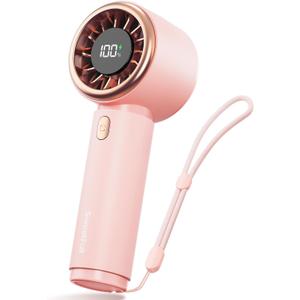 SWEETFULL Mini Fan Portable - Cute Handheld Turbo Fan with Rechargeable Battery, 5 Speeds, Small Hand Personal Travel Essentials for Women, Girls, Kids, Lash, Makeup - Pink