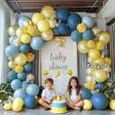 Dusty Blue Yellow Balloon Arch Kit Double Stuffed Dark Pastel Blue Light Yellow Pearl Balloon Garland for Birthday Bridal Wedding Baby Shower Lemon Valentines Party Decoration