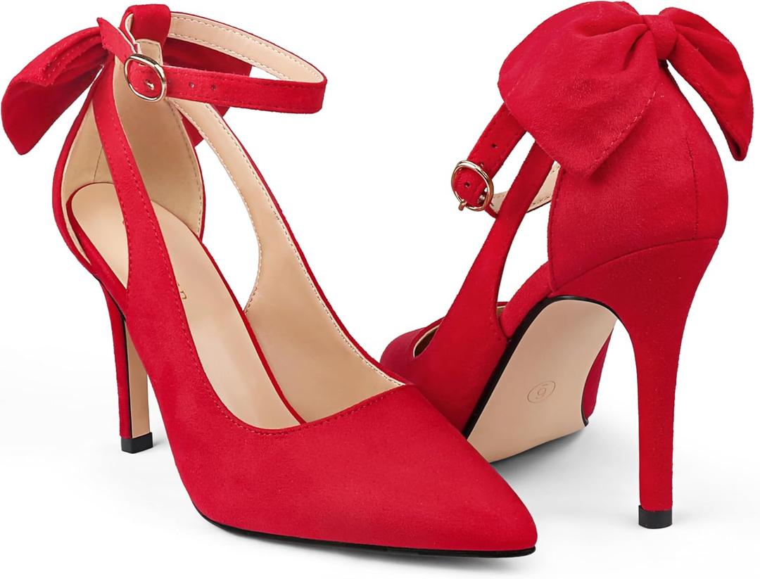 COLETER Womens Bow Knot High Heels Pointed Toe Stiletto Ankle Strap D'Orsay Pumps Bow Evening Dress Shoes 8