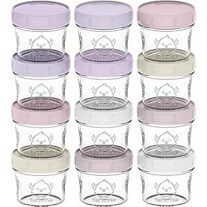 KeaBabies 12-Pack Glass Baby Food Containers - 4 oz Leak-Proof, Microwavable Baby Food Storage Containers, Baby Food Freezer Tray, Puree Glass Baby Food Jars, Baby Bullet Jars with Lids (Lilac)