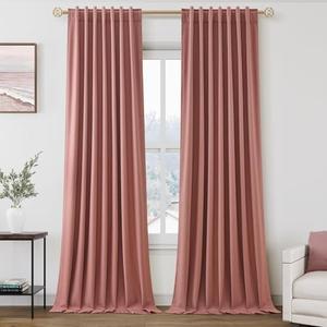 Nanspring Canyon Rose 100% Blackout Linen Curtains 96 Inches Long for Bedroom Back Tab Thermal Insulated Modern Boho Decor Black Out Girl Curtain for Living Room Dining Room Drapes 52x96, 2 Panels