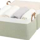 StorageWorks Storage Bins, Fabric Storage Bins for Shelves, Extra Large Storage Baskets with Metal Frame, Closet Baskets and Bins with Handles, Jumbo, Green and White, 2-Pack