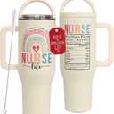 40oz Nurse Tumbler with Handle and Straw, Insulated Coffee Mug for Nurses, Nurse Gifts for Women, Funny Nursing Life Cup, Appreciation Gift, Nurses Week Birthday Gift