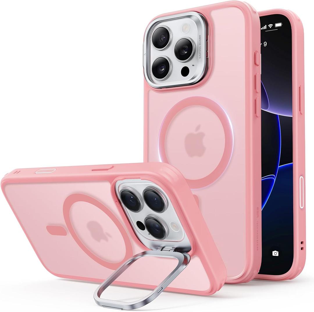 ESR for iPhone 16 Pro Case,Compatible with MagSafe, Military-Grade Protective Case, Built-in Stash Stand Phone Case, Scratch-Resistant Back Cover, Classic Series, Frosted Pink