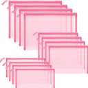 12 Pieces Zipper Nylon Mesh Pouch, Mesh Cosmetic Bags Makeup Bags Pencil Case, Multipurpose Travel Bags for Cosmetic School Office Supplies and Travel Accessories (Light Pink, Assorted Sizes)