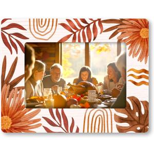 4"X 6" Floral Autumn Wooden Picture Frame, Fall Picture Frames for Tabletop Display Photo Insert, Gift For Friends, College, Home & Office Decoration & Supplies, Horizontal - A02