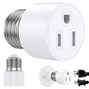 Light Socket to Plug Adapter, 3 Prong Outlet Light Socket Adapter Converter for E26/E27 Light Bulb, Screw in Installation, Bulb Plug Adapter for Porch Light Garage Basement (Style White, 1)