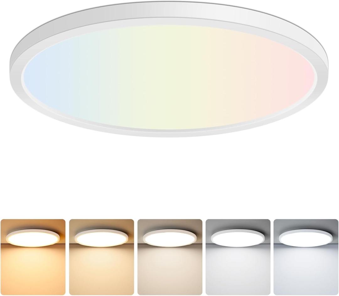 Brightever LED Flush Mount Ceiling Light, 12 Inch 24W Ultra Slim 0.67 Inch Kitchen Lighting Fixture, 3200LM 240W Equivalent, 2700K-6500K Color Selectable, Dimmable Light Fixture Ceiling Mount, 1 Pack (5CCT-White)