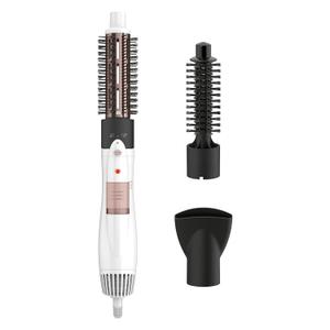 Conair Double Ceramic 3in1 Hot Air Brush, Interchangeable Attachments: 1¼Inch Thermal Brush, ¾Inch Boar and Nylon Bristle Brush, and Concentrator, Voluminous Curls & Straight Styles, White