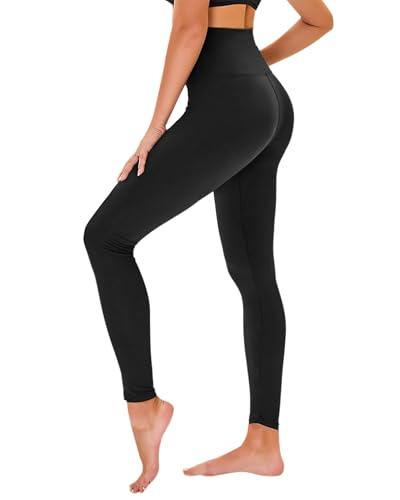 High Waisted Leggings for Women - No See Through Tummy Novelty Workout Yoga Pants with Pockets Reg & Plus Black M