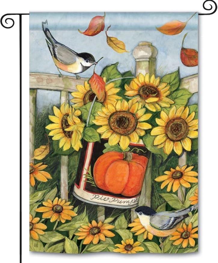 2 x Fall Garden Flags 12x18 Double Sided Outside, Pumpkins Sunflower Autumn Yard Outdoor Flag