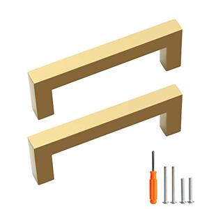 Redunest Cabinet Pulls Gold Cabinet Handles Square Drawer Pulls, 30 Pack 3-3/4 Inch Stainless Steel Kitchen Door Cupboard Cabinet Handles, Drawer Hardware Handles, 96mm Hole Centers
