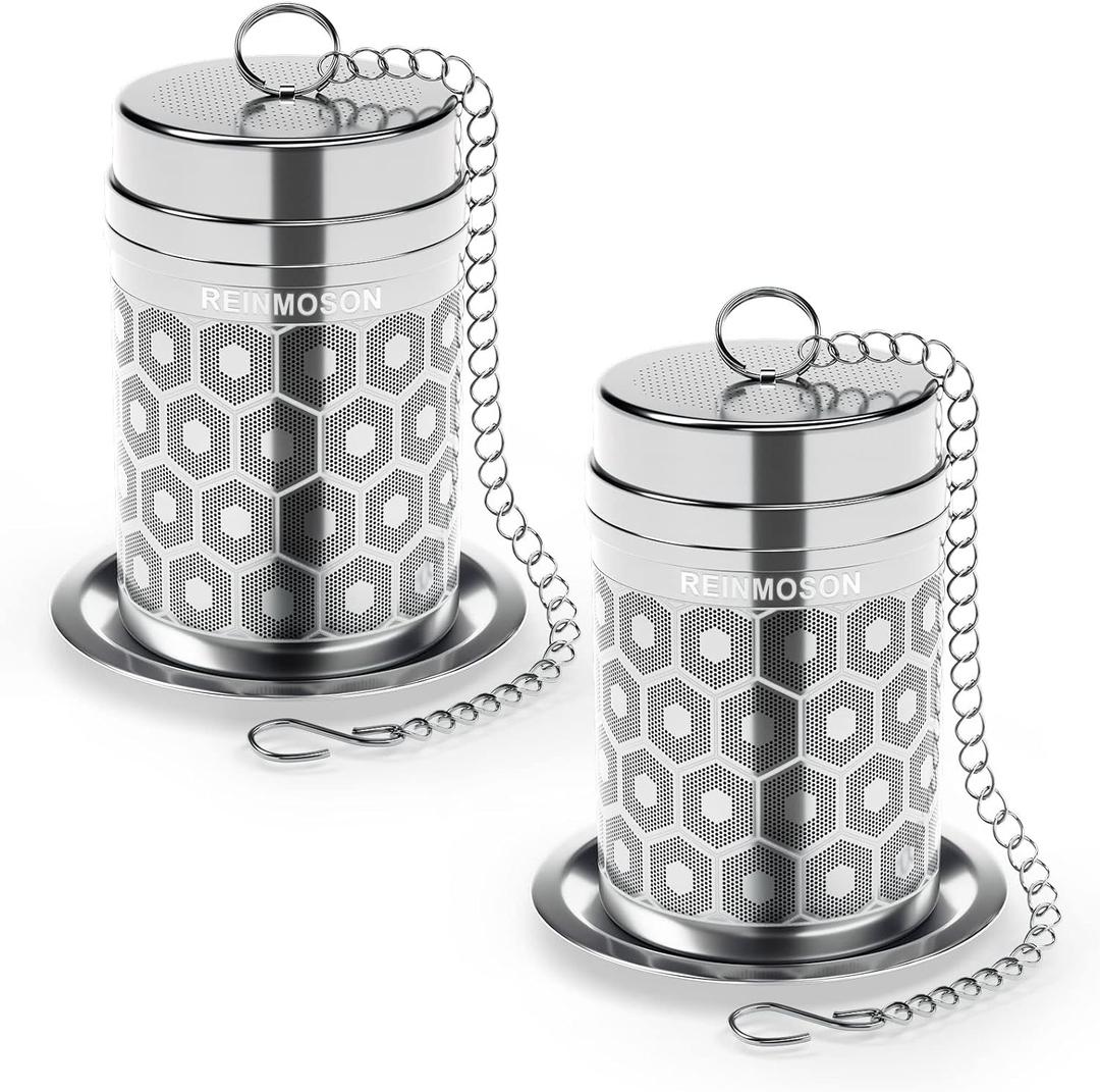 2 Pack Reinmoson Tea Strainers for Loose Tea, Extra Fine Mesh Tea Infuser, 304 Stainless Steel & Updated Slim Threaded Lid, Loose Leaf Tea Steeper for Black Tea, Rooibos, etc (Small)