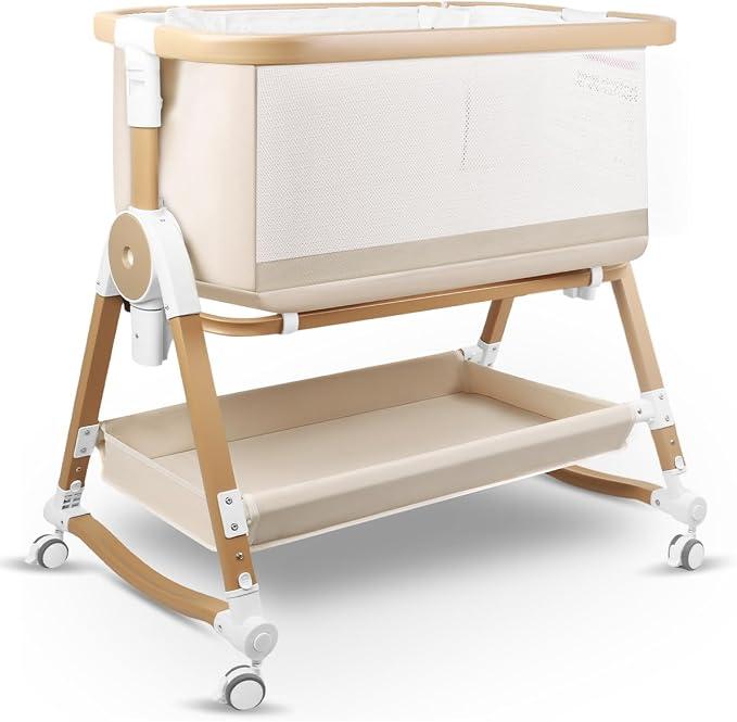 4 in 1 Baby Bassinet, Bassinets Bedside Sleeper
Adjustable 7 Heights Bedside Sleeper with Mosquito Net, Wheels and Storage Basket, Breathable Mesh Rocking Bassinet for Baby