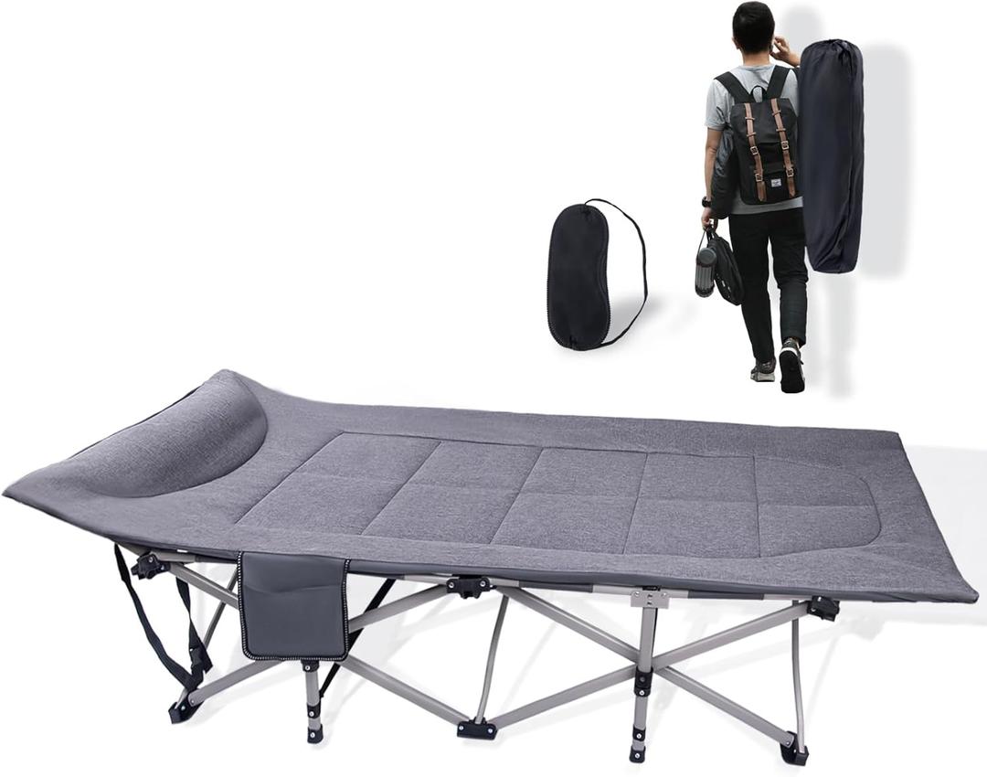 KAKO Folding Camping Cot, Heavy Duty 600 Lbs Portable Bed for Adults, Camping Beds with Carry Bag, Grey, 74.8" X 26.4" X 13.8"