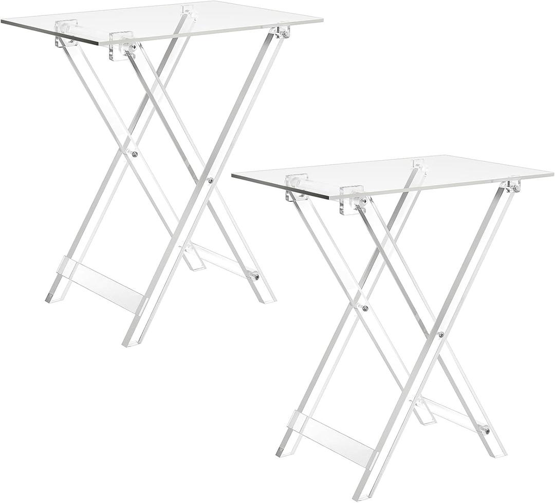Beeveer 2 Pcs Acrylic Foldable TV Dinner Table Clear Small Folding TV Tray Space Saving Acrylic Dining Table for Eating Snack Coffee Bed Desk Side Living Room Kitchen Furniture Easy Assembly