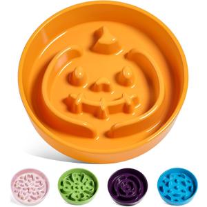 LE TAUCI Ceramic Slow Feeder Dog Bowl for Small Medium Dogs & Puppy, 1.5 Cup Puzzle Food Dish to Slow Down Eating, Pumpkin Orange