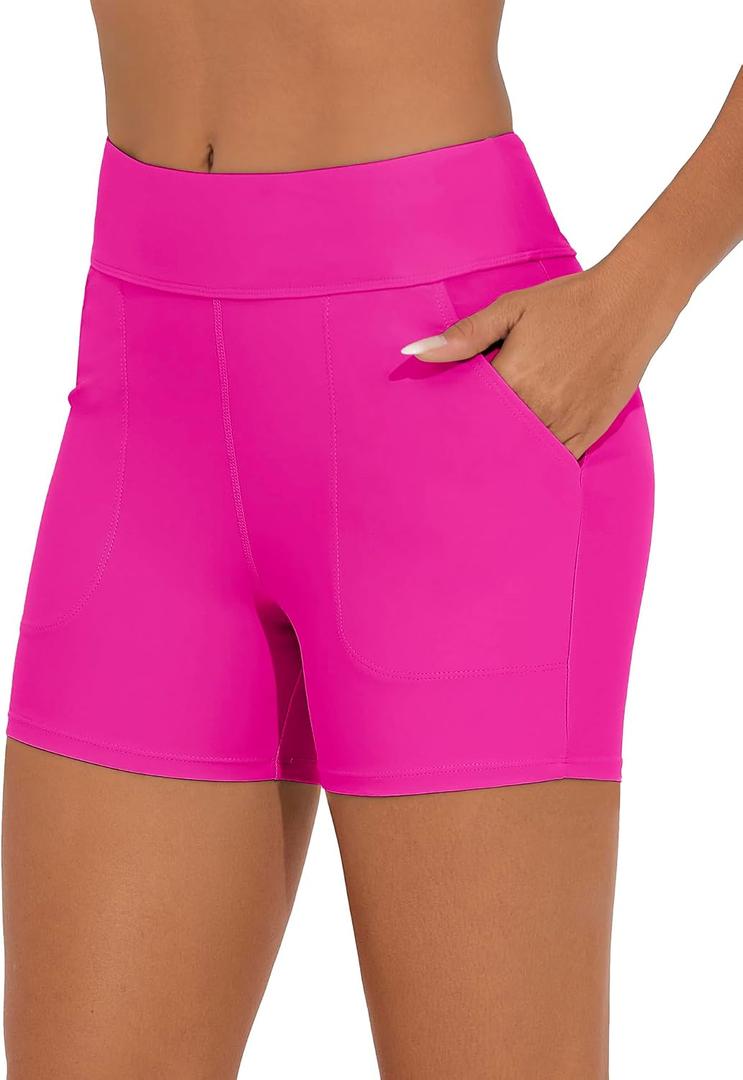 Bonneuitbebe Women's Swim Shorts High Waisted Bathing Suit Bottoms Swimwear Boyshort Swimming Swimsuit Board Shorts M
