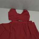 Swimsuit Cover Ups for Women 2 Piece Outfits Chiffon Strap Deep V Neck Bra Crop Top High Split Maxi Dress Skirt Set Beachwear Burgundy XS