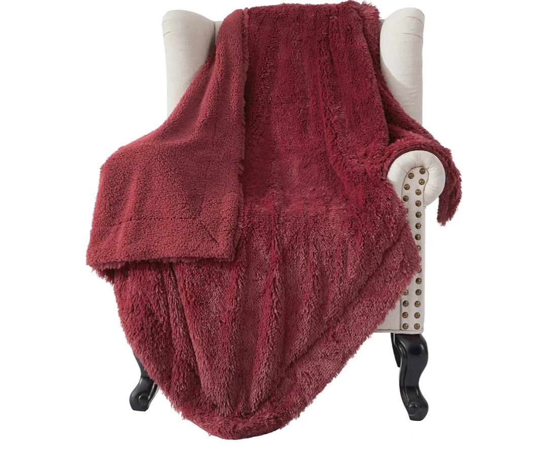 Bedsure GentleSoft Fluffy Burgundy Red Throw Blanket, Maroon Red Decor Gifts for Women, Soft Cozy Fuzzy Sherpa Fleece Plush Thick Warm Faux Fur Throws for Couch, Bed, Christmas Blanket for Mom, 50x60