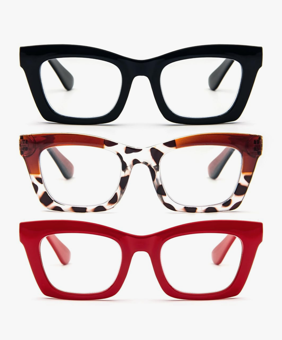 REAVEE Oprah Style Reading Glasses for Women, Blue Light Blocking Cute Oversized Square Computer Readers Spring Hinge