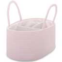 COMSE Large Baby Diaper Caddy Organizer for Girl Boy, Car Caddy with Handles, Cotton Rope Basket for Changing Table, Nursery Organizer, Gift for Baby Shower and Registry Must Have, Light pink